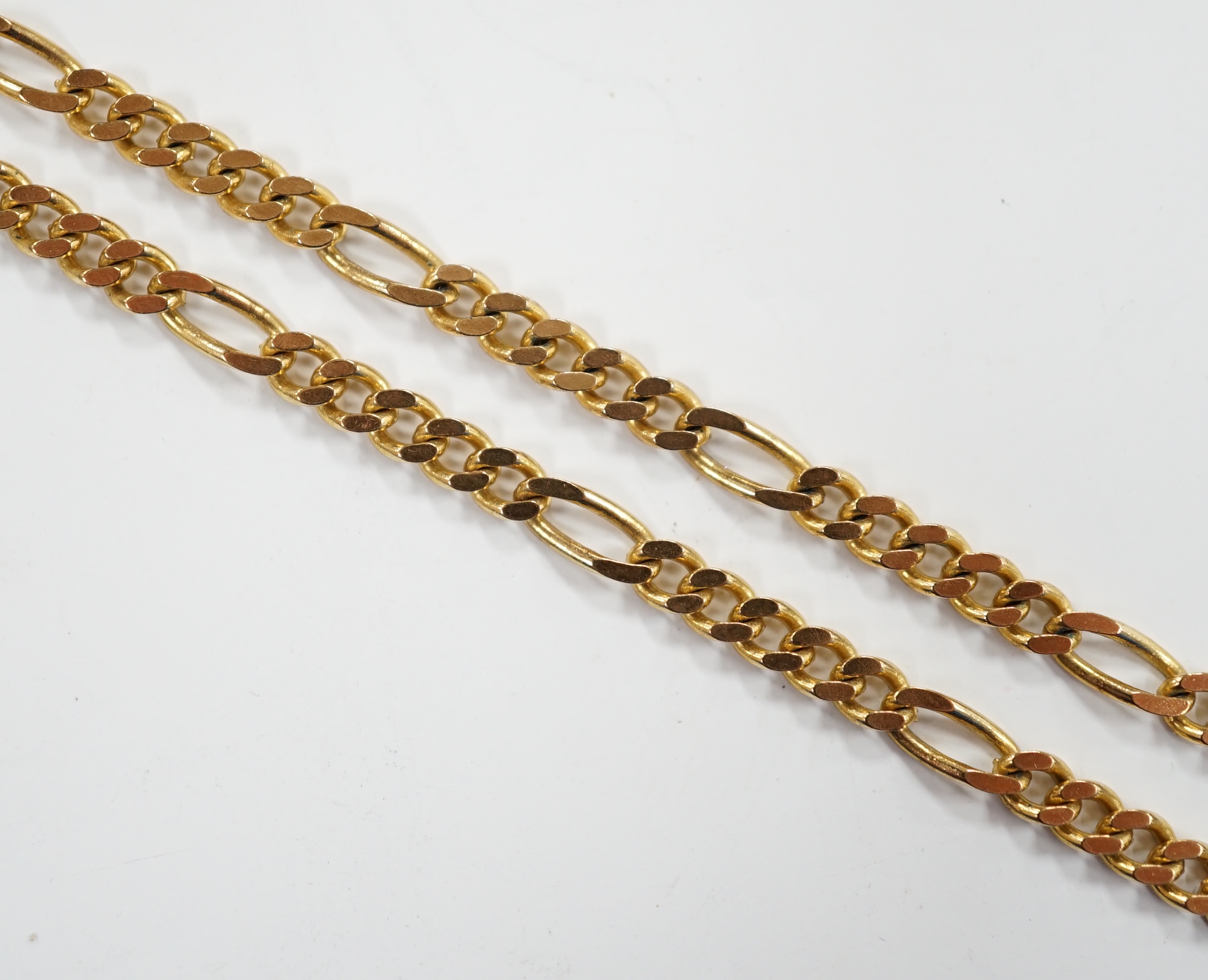 A modern 9ct gold flat curb link chain, 36cm, 7.7 grams.