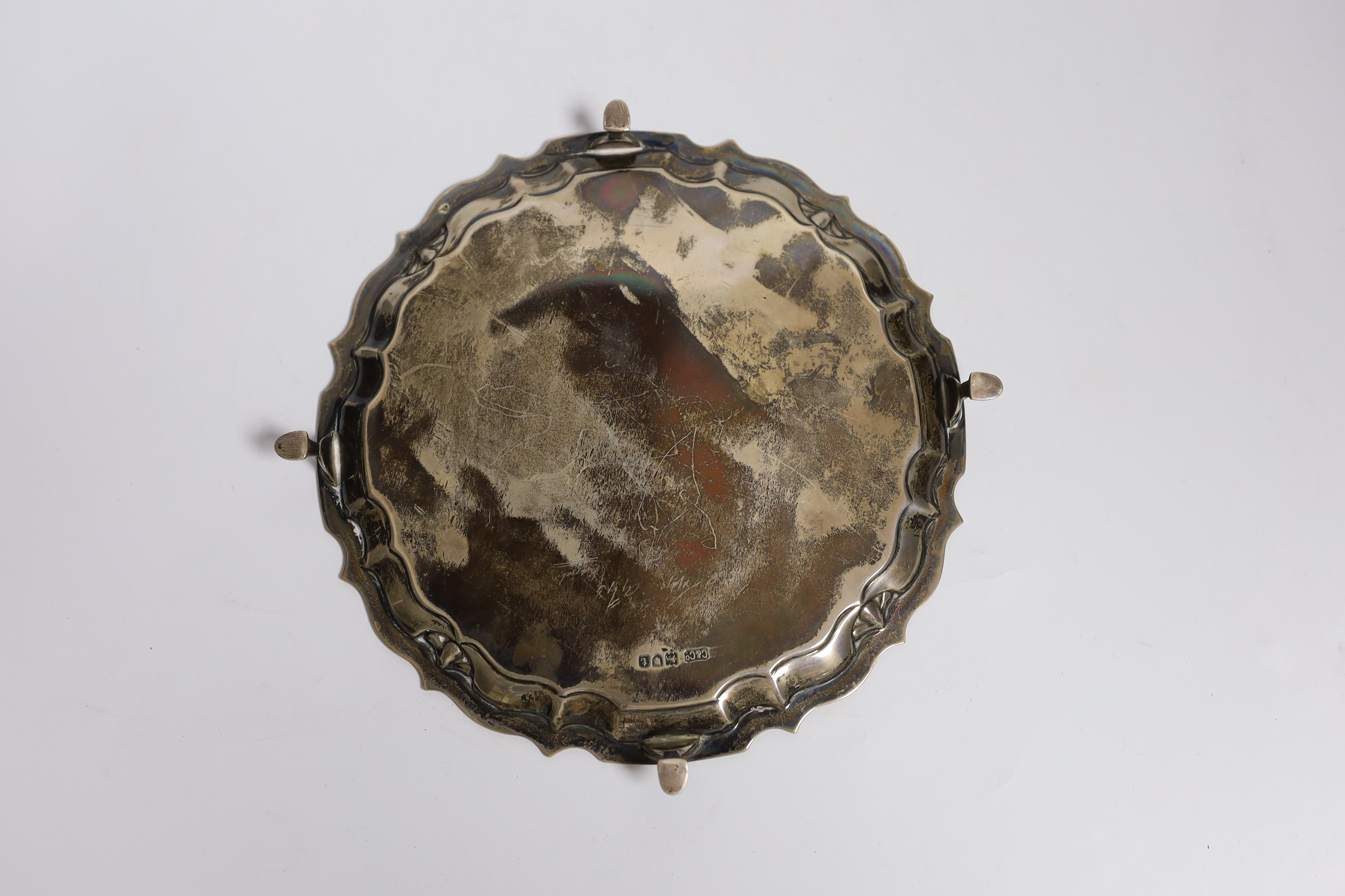 A small George V presentation silver waiter with later central script ‘To John and Ann on their - Image 2 of 3