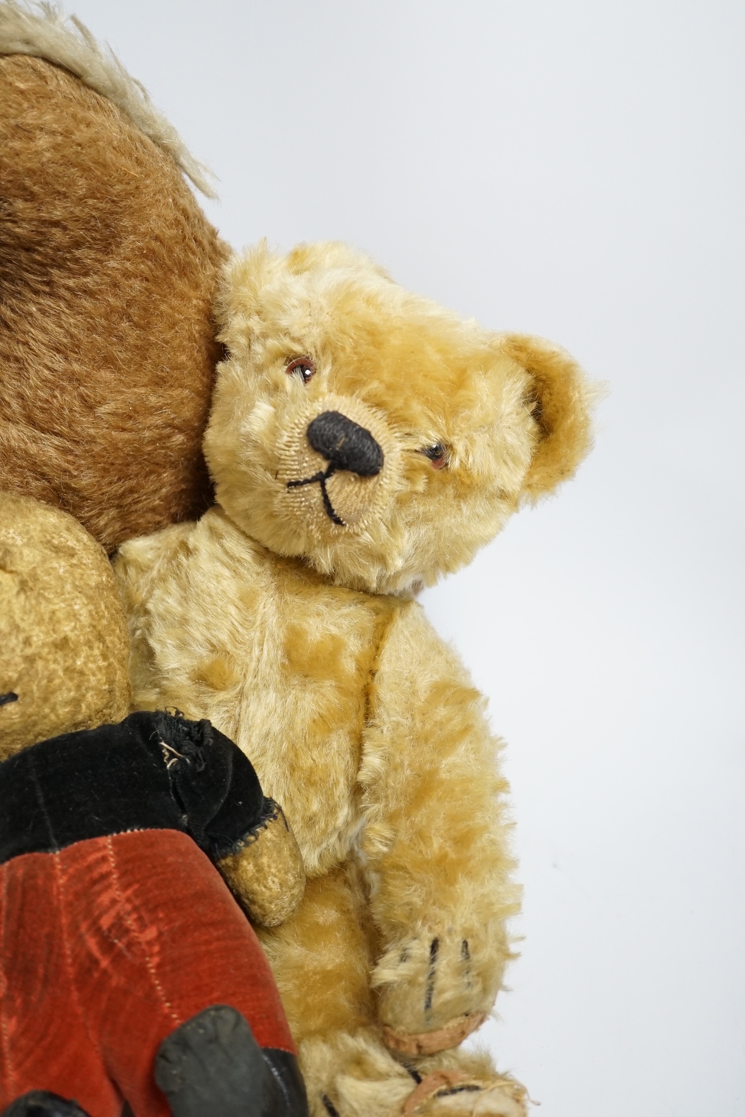 A Chad Valley teddy bear, 34cm high, a smaller bear in velvet clothes and a Merrythought horse - Image 5 of 8
