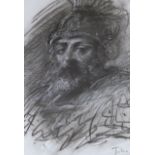 Circle of Augustus John RA (Welsh, 1878-1961), heightened charcoal, Classical bearded warrior, bears
