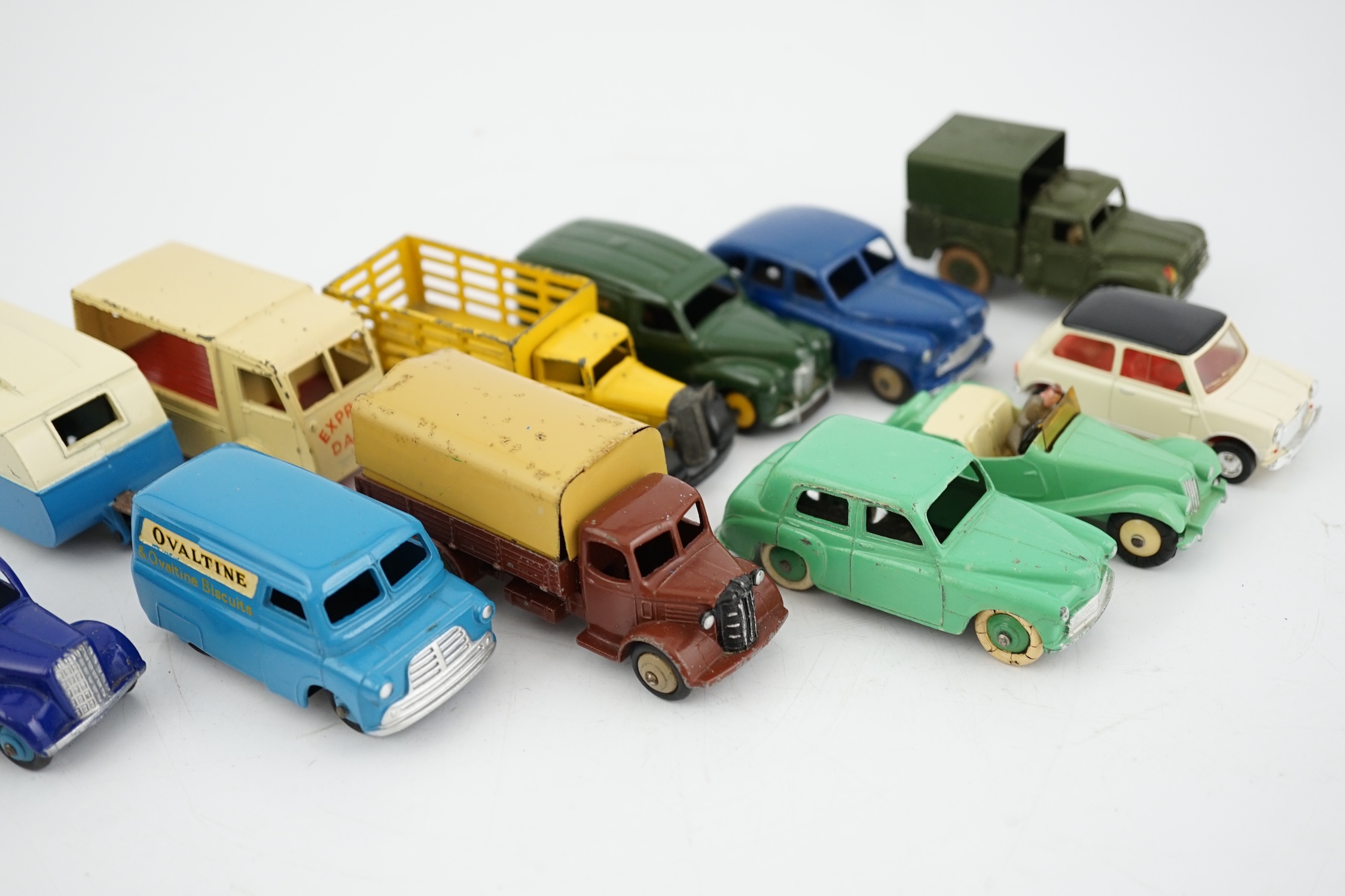 Twelve Dinky Toys, including; Austin van, Vanguard, Market Gardener’s wagon, Hillman Minx, MG - Image 4 of 6