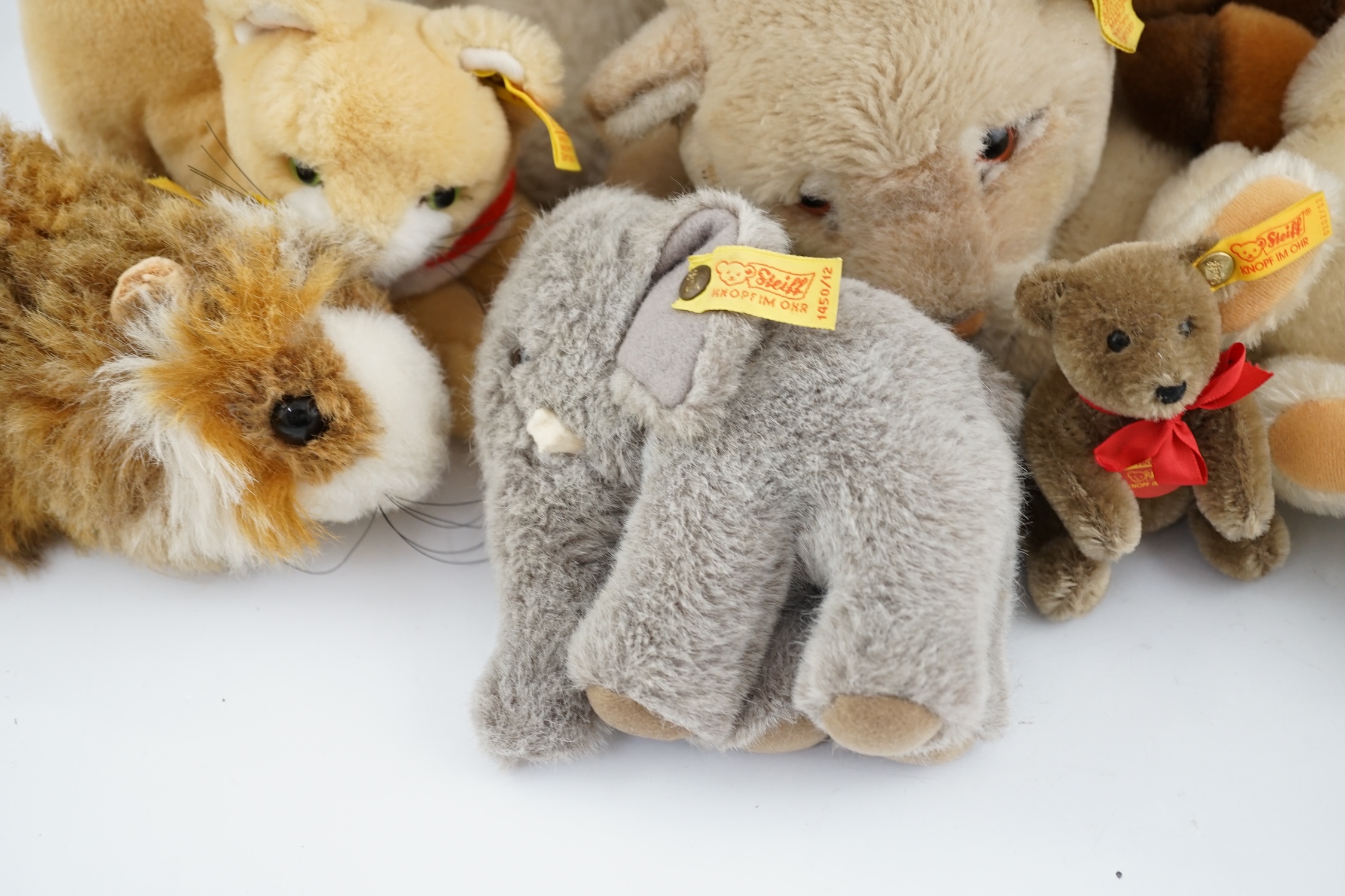 Ten assorted Steiff yellow tag animals, two yellow tag bears, together with Steiff catalogues - Image 11 of 14