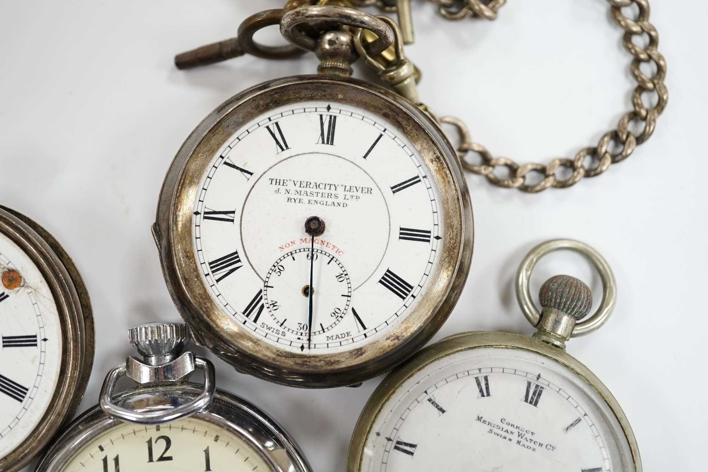 Six assorted pocket watches including silver 'The Veracity Lever' (a.f.) - Image 3 of 7