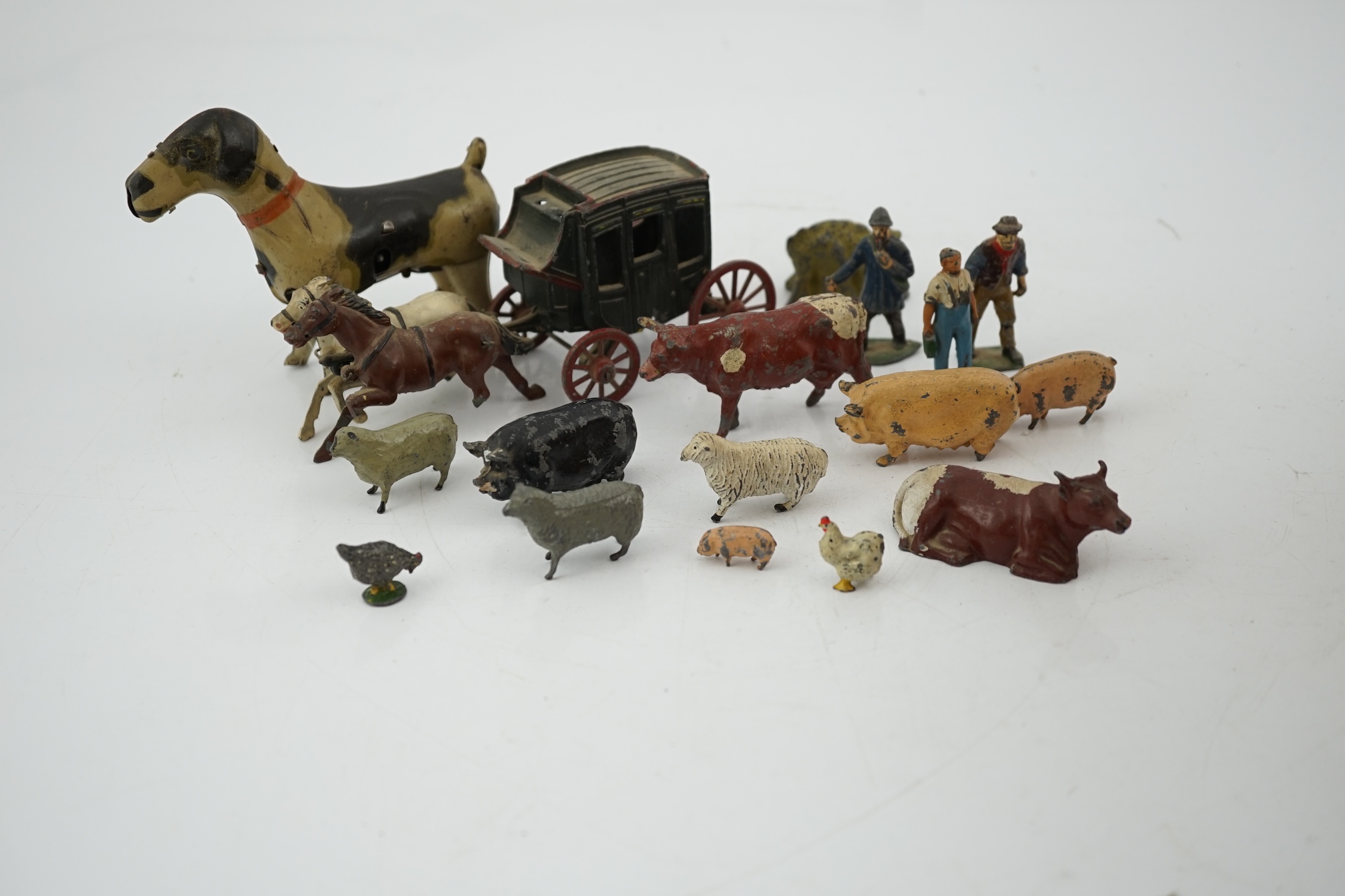 A collection of Britains, etc. lead farm animals and accessories, including the farmer, farmer’s - Bild 11 aus 18