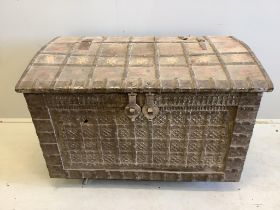 An Indian iron bound domed hardwood trunk, width 104cm, depth 62cm, height 71cm