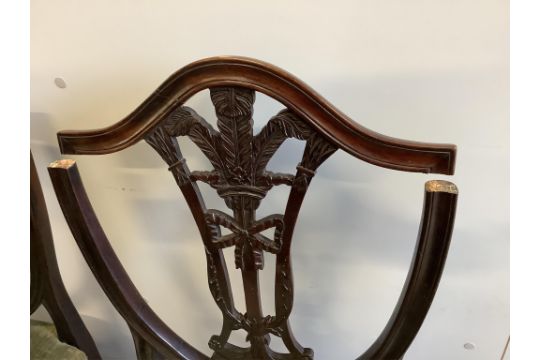 Two Hepplewhite period mahogany dining chairs, a 19th century Sheraton design elbow chair, a pair of - Image 2 of 3