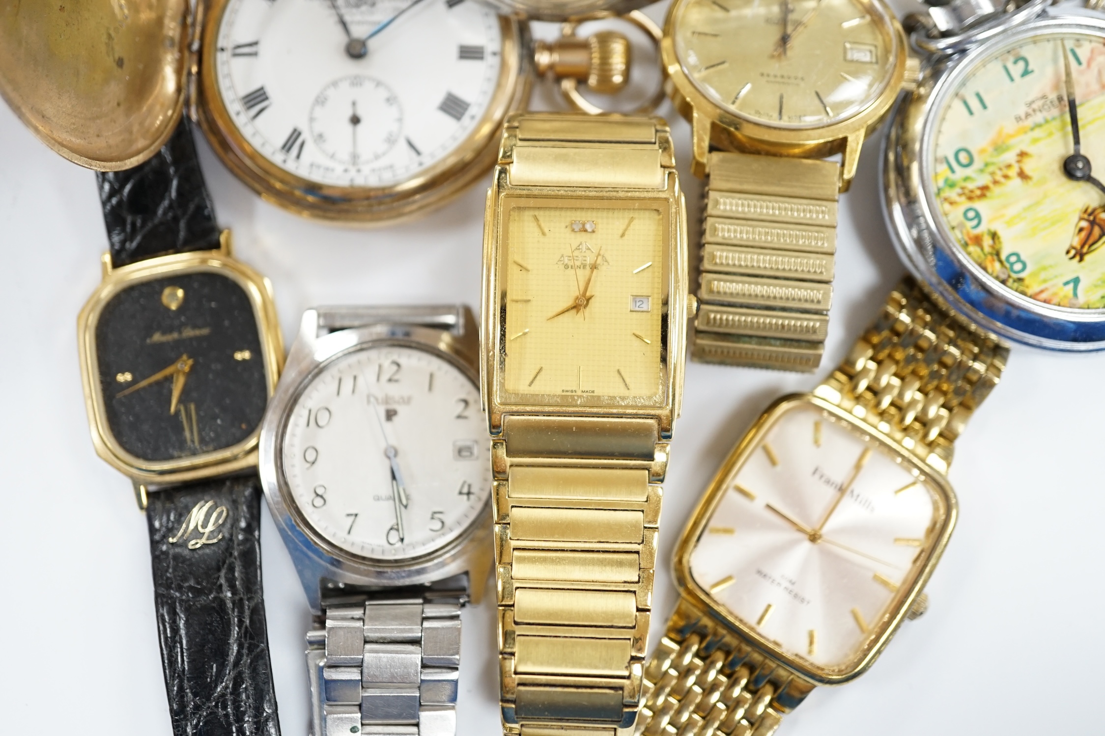 A small group of assorted wrist and pocket watches including a gold plated hunter and a Roamer - Image 3 of 7