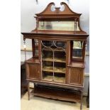 An Edwardian satinwood banded mahogany display cabinet, width 140cm, depth 40cm, height 234cm