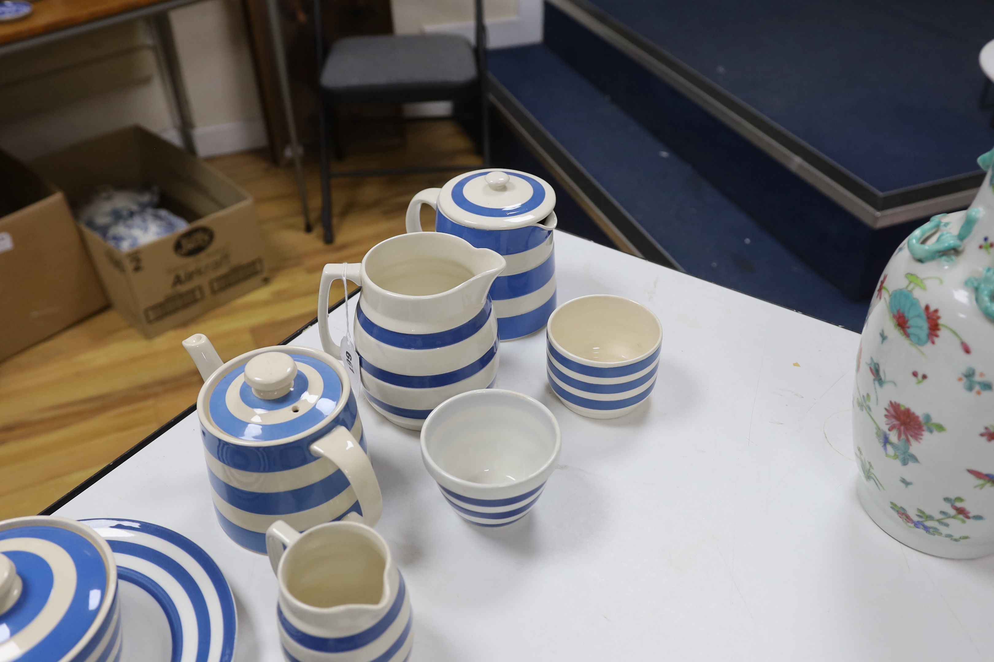 T.G. Green and other Cornishware including; a teapot, two large jugs and three smaller jugs, salt - Image 4 of 4