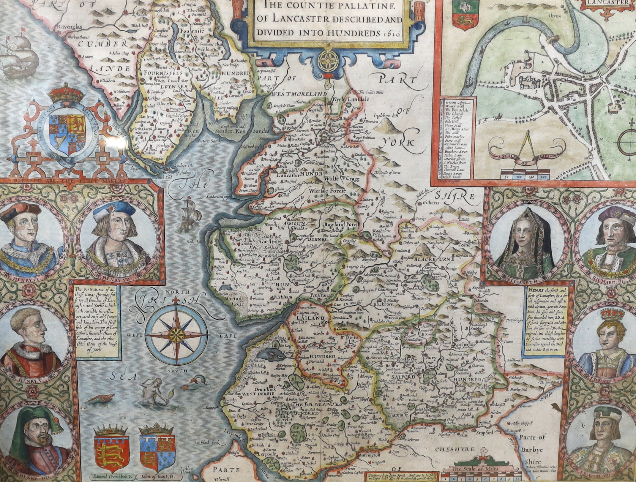 After John Speed (1552-1629), hand-coloured engraved map, ‘The Countie Palletine of Lancaster