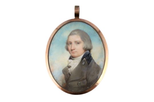 Y Antoine Vestier (French, 1740-1824) Portrait miniature of a gentlemanwatercolour on ivorywearing - Image 1 of 3