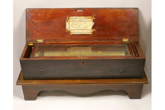 A late 19th century Swiss ‘forte piano’ cylinder musical box, in an inlaid mahogany case, playing - Image 1 of 6