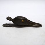 A base metal, glass eyed duck’s head letter clip, with stamp on base: 5180, 13cm long***CONDITION