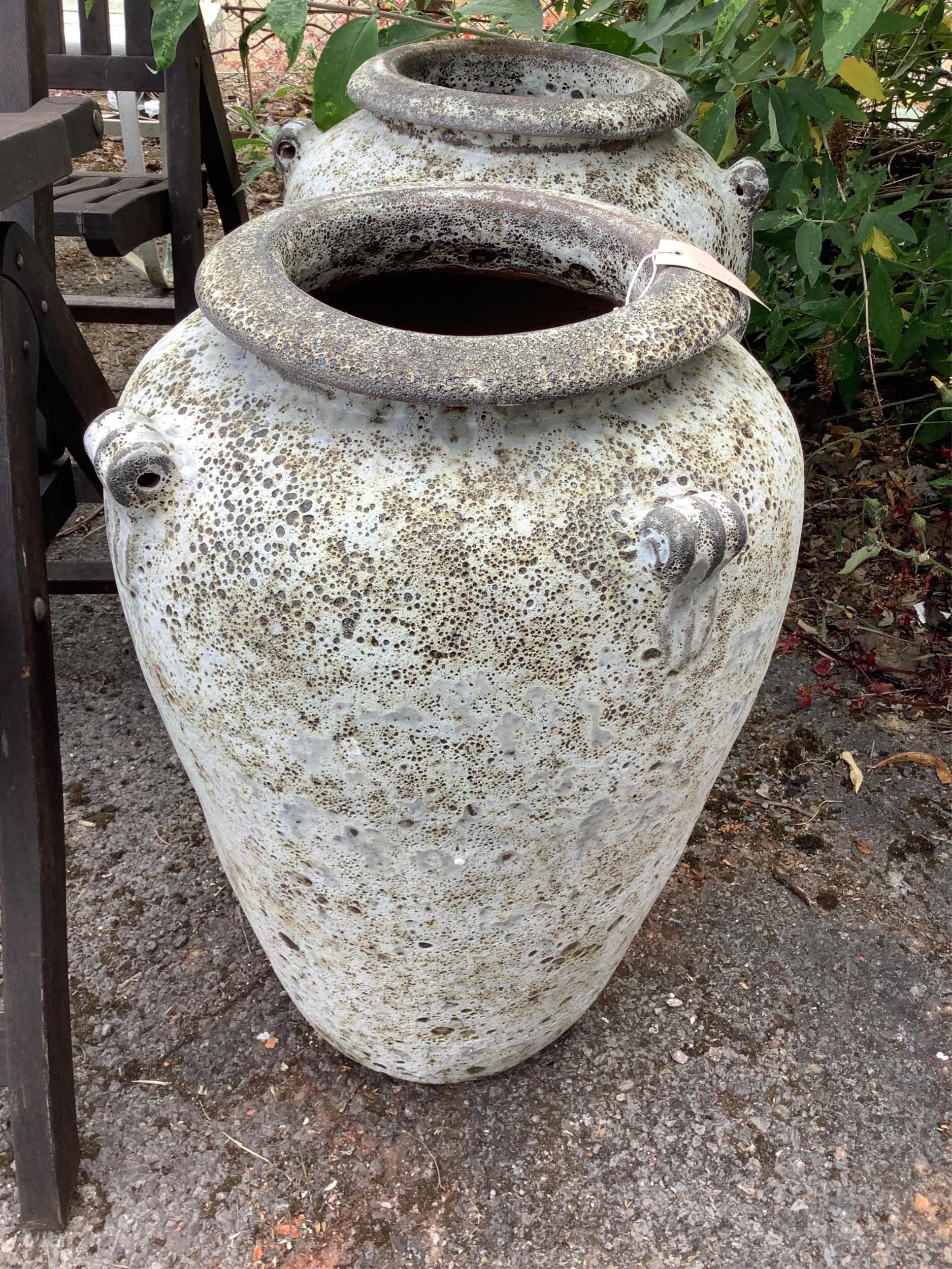 A pair of fire clay amphora urns, height 62cm. Condition - good - Image 2 of 2