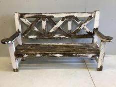 A 'country house' weathered teak garden bench, width 193cm, depth 60cm, height 110cm. Condition -