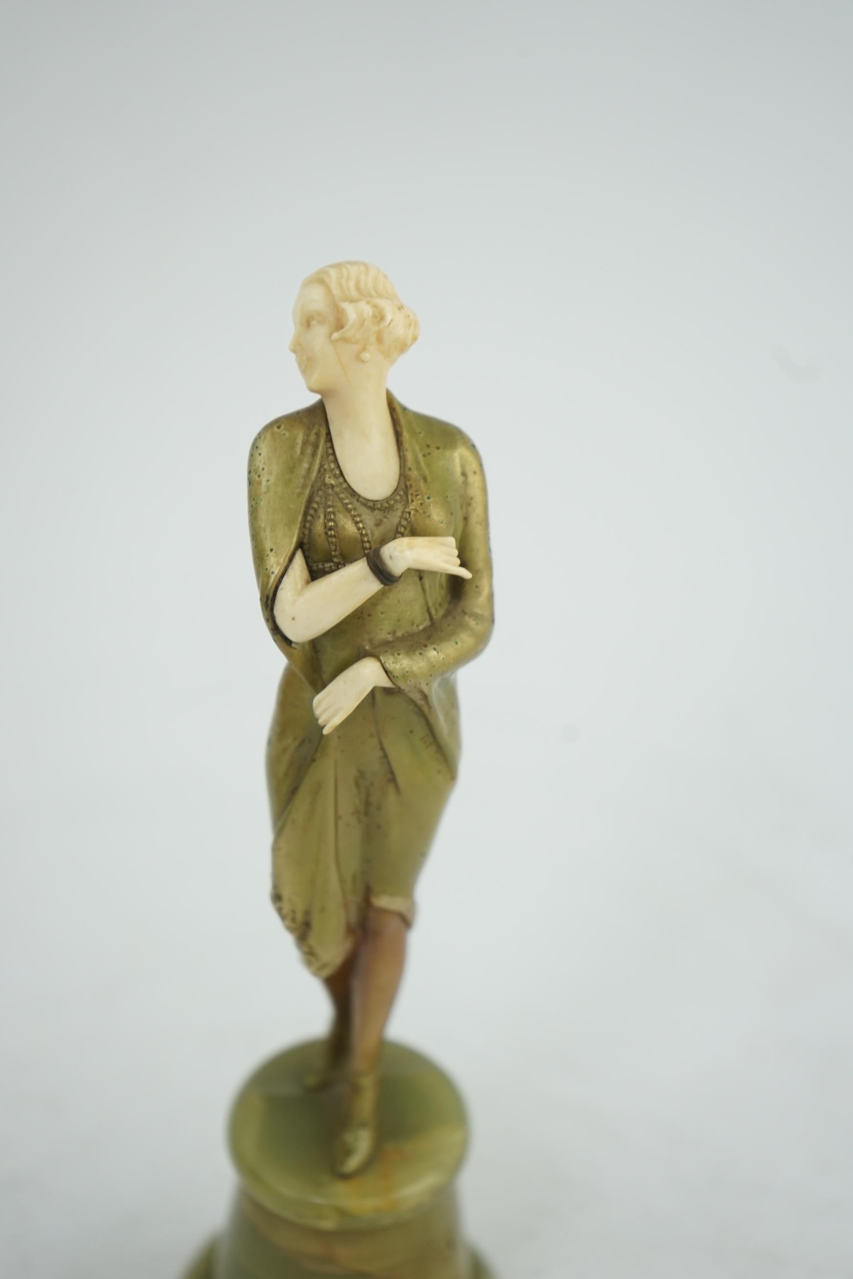 Attributed to Josef Lorenzl. An Art Deco bronze and ivory figure of a stylish lady - Image 6 of 14