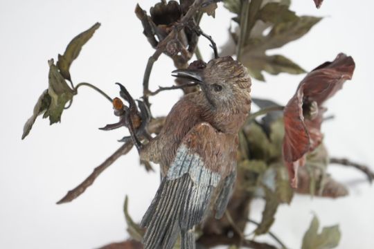 An impressive late 19th century Austrian cold painted bronze group of three jays perched amongst bra - Image 8 of 12