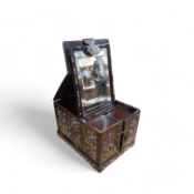 A 19th century Chinese hongmu and mother of pearl vanity case, 33cm long. Condition - fair to good