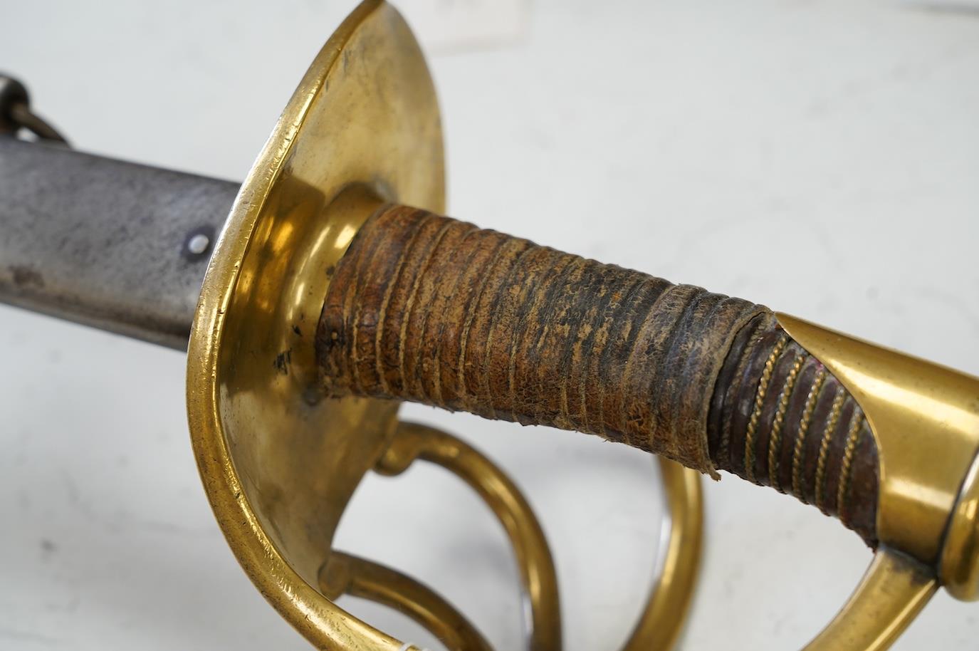 An 1854 French Curassier’s heavy cavalry trooper’s back sword with double fullered blade in its - Image 3 of 5