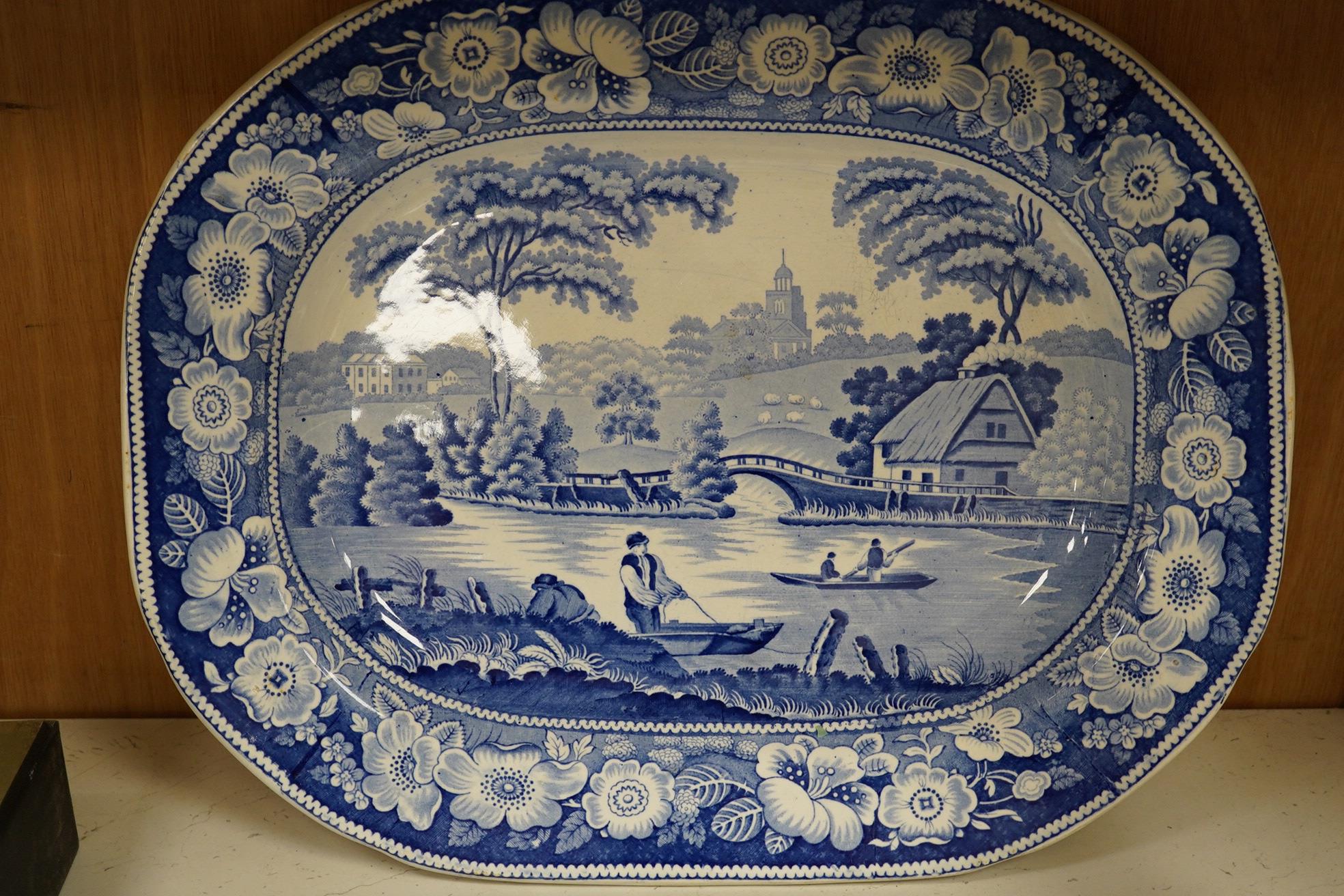 A pair of Victorian blue and white Briar Rose serving plates, 46cm wide. Condition - fair - Image 3 of 7