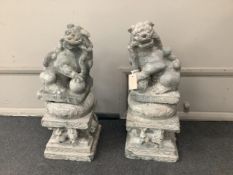 A pair of Chinese limestone supports for columns and a pair of Chinese limestone figures of