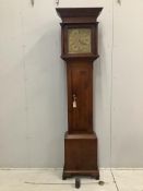 J N O Ivison. A George III oak cased thirty hour longcase clock with date aperture, height 214cm.