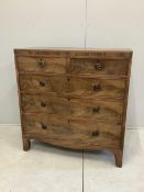 A Regency mahogany and rosewood banded chest of five drawers, width 104cm, height 109cm. Condition -
