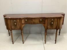 A late George IV mahogany serpentine front sideboard, width 226cm, depth 67cm, height 96cm.