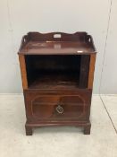 A George III inlaid mahogany tray top commode, width 62cm, height 93cm. Condition - fair