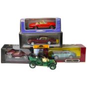 Five boxed large scale diecast cars; a 1:16 scale Franklin Mint 1905 Rolls-Royce 10hp,