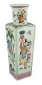 A tall Chinese famille rose square section vase, 19th century, finely painted with ladies and boys