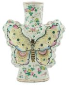 An unusual Chinese famille rose butterfly-shaped vase, late 19th century, the body modelled as a