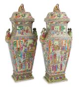 A pair of large Chinese square baluster vases and covers, Daoguang period, c.1830, each finely