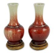 A pair of Chinese Langyao bottle vases, late 18th century, each neck with a mushroom coloured