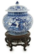 A Chinese blue and white jar and cover, Shunzhi mark but Guangxu period, painted with dignitaries by