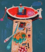 § § Leon Morrocco R.S.A., R.G.I. (Scottish, b.1942) Fishing boat beside the jettyoil on