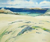§ § Robert Kelsey (Scottish, b.1949) 'Sunny beach, Iona'oil on canvassigned61 x 71cm Looks better in