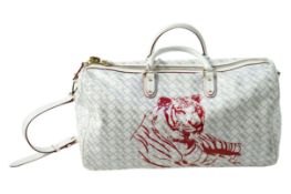 A large white monogram Bally weekend bag 'Berlinda' with red tiger detail, red lining, additional