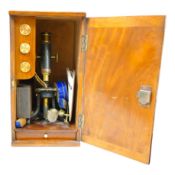 19th century, J H Stewart, mahogany cased brass telescope including lenses, case 37cm high x 19.