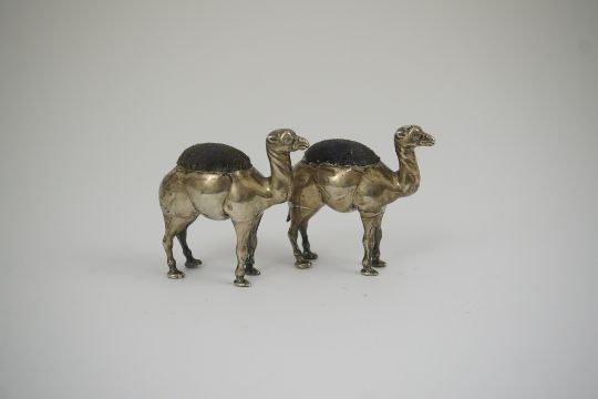 A pair of Edwardian novelty silver pin cushions, each modelled as a camel, by Adie & Lovekin Ltd, - Image 3 of 8