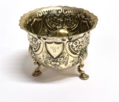 VICTORIAN SILVER FOOTED DISH Stands approx 7.0cm tall, decorated with embossed flowers, leaves and