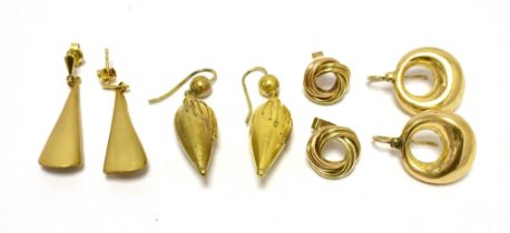 FOUR PAIRS OF VINTAGE EARRINGS To Include one marked 9.375. Weight 6g. Gross Weight 19g approx