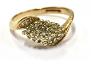 GOLD & DIAMOND SET CLUSTER RING In 9ct gold with a central navette shaped cluster, grain set with