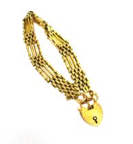 9CT GOLD HEART PADLOCK GATE BRACELET With intact safety chain. Weight approx 12g