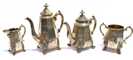 VICTORIAN SILVER TEA SERVICE To include teapot, coffee pot, cream jug and sugar loaf bowl, with