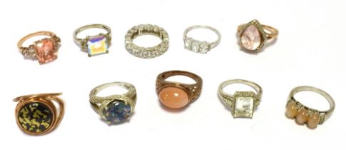 TEN COCKTAIL AND DRESS RINGS, Marked 925 to include gilt sold as seen.