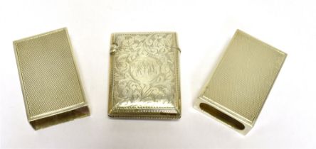 A SILVER VESTA CASE TOGETHER WITH A PAIR OF SILVER MATCH BOX HOLDERS