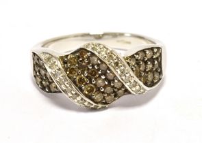 CHOCOLATE DIAMOND DRESS RING The ring in white metal stamped 9K, Ring size O, weight 5.3g