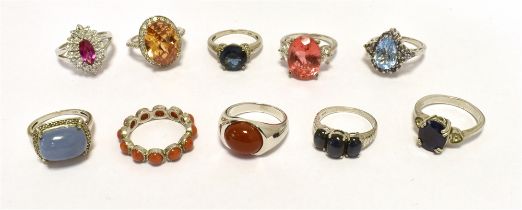 TEN MARKED 925 STATEMENT AND COCKTAIL RINGS To include TGGC Sold as seen