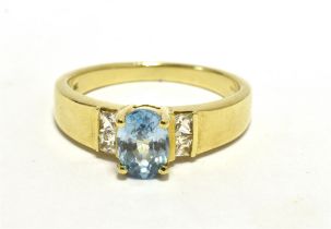SAPPHIRE AND DIAMOND DRESS RING 9CT GOLD Sapphire turquoise colour, may be enhanced. Ring size O